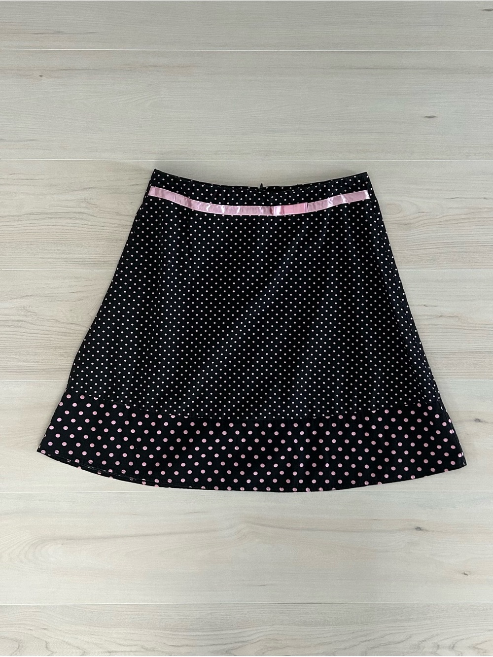 black and pink polka dot no boundaries midi skirt
